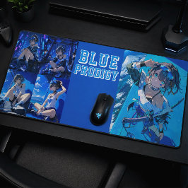 Blue Neon Prodigy Tokyo Cyberpunk Anime Large デスクマット