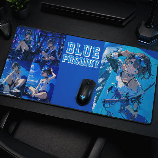 Blue Neon Prodigy Tokyo Cyberpunk Anime Large デスクマット