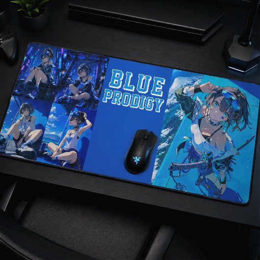 Blue Neon Prodigy Tokyo Cyberpunk Anime Large デスクマット