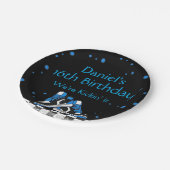 Blue Neon Sneaker Birthday, Glitter  ペーパープレート (アングル)