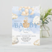 Blue Neutral Bear Cloud Balloon Baby Shower 招待状 (スタンド正面)