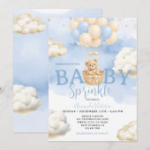 Blue Neutral Bear Cloud Balloon Baby Shower 招待状 (正面/裏面)