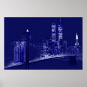 Blue New York City Night Pop Art ポスター (正面)