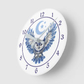 Blue Night Owl and Moon ラウンド壁時計 (傾斜)