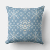 Blue Nordic Snowflake Pattern Winter Holiday クッション (正面)