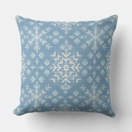 Blue Nordic Snowflake Pattern Winter Holiday クッション