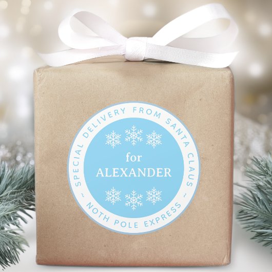 Blue North Pole Special Delivery from Santa Name ラウンドシール