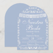 Blue Nuestra Boda Papel Picado Spanish Wedding 招待状 (正面/裏面)