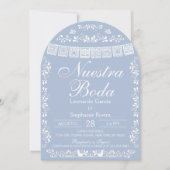 Blue Nuestra Boda Papel Picado Spanish Wedding 招待状 (正面)