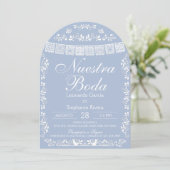 Blue Nuestra Boda Papel Picado Spanish Wedding 招待状 (スタンド正面)