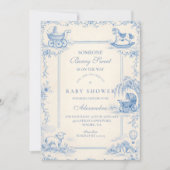 Blue Nursery Toile Baby Shower 招待状 (正面)