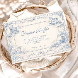 Blue Nursery Toile Baby Shower Diapper Raffle エンクロージャーカード