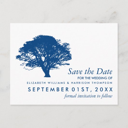 Blue Oak Tree素朴、およびミニマル日付の保存 ポストカード (正面)