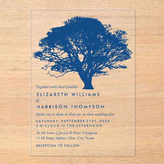 Blue Oak Tree, Rustic & Minimalistic Wedding アクリル招待状 (正面)