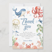 Blue Ocean Animals Baby Shower Thank You Card (正面)