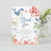 Blue Ocean Animals Baby Shower Thank You Card (スタンド正面)