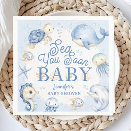 Blue Ocean Baby Shower Boy Sea You Soon Paper スタンダードカクテルナプキン