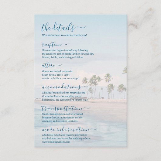 Blue Ocean Beach Wedding Details エンクロージャーカード (正面)