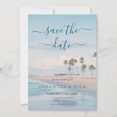 Blue Ocean Beach Wedding Save The Date Card (正面)