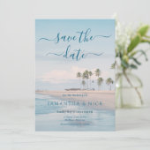 Blue Ocean Beach Wedding Save The Date Card (スタンド正面)