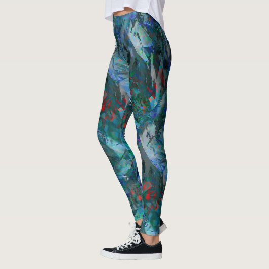 Blue Ocean Flows Abstract Leggings - v2 レギンス (左)
