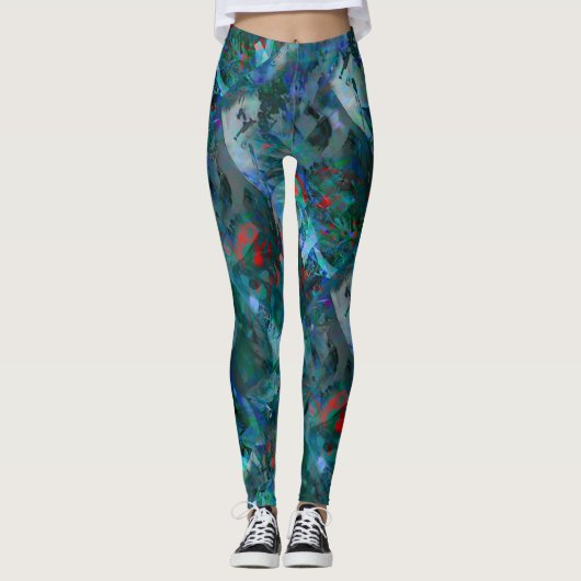Blue Ocean Flows Abstract Leggings - v2 レギンス (正面)