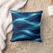 Blue Ocean Fluid Wave Pattern Throw Pillow クッション (ブランケット)