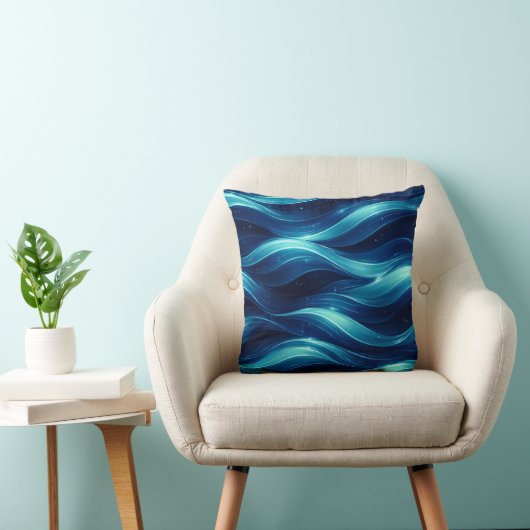 Blue Ocean Fluid Wave Pattern Throw Pillow クッション (椅子)