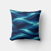 Blue Ocean Fluid Wave Pattern Throw Pillow クッション (正面)