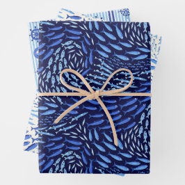 Blue Ocean Nautical Set of Three  ラッピングペーパーシート