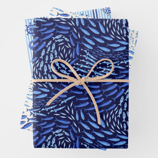 Blue Ocean Nautical Set of Three  ラッピングペーパーシート (インサイチュ)