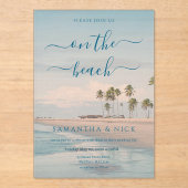 Blue Ocean Palm Tree Beach Wedding アクリル招待状 (正面)