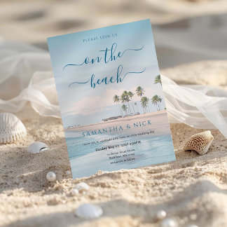 Blue Ocean Palm Tree Beach Wedding 招待状