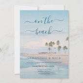 Blue Ocean Palm Tree Beach Wedding 招待状 (正面)