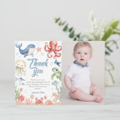 Blue Ocean Photo Baby Shower Thank You Cards (スタンド正面)