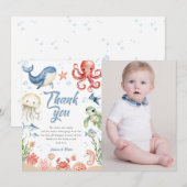 Blue Ocean Photo Baby Shower Thank You Cards (正面/裏面)