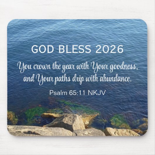 Blue Ocean Photo Blessed New Year 2026 Christian マウスパッド (正面)