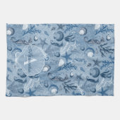 Blue Ocean Sea Life Monogram Kitchen Towel キッチンタオル (横)