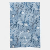 Blue Ocean Sea Life Monogram Kitchen Towel キッチンタオル (縦)