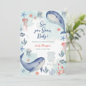 Blue Ocean Sea You Soon Summer Baby Shower  招待状 (スタンド正面)