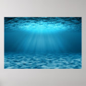 Blue Ocean Underwater Scene with Sunlight Rays ポスター (正面)