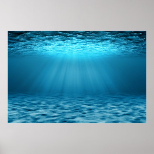 Blue Ocean Underwater Scene with Sunlight Rays ポスター (正面)