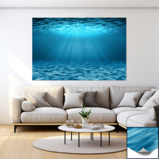 Blue Ocean Underwater Scene with Sunlight Rays ポスター
