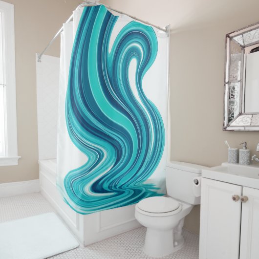 Blue Ocean Wave Shower Curtain – Modern Bathroom シャワーカーテン (インサイチュ)