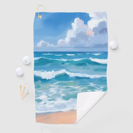 Blue Ocean Waves | Beach Sea Watercolor  ゴルフタオル (インサイチュ)