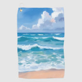Blue Ocean Waves | Beach Sea Watercolor  ゴルフタオル (正面)