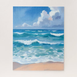 Blue Ocean Waves | Beach Sea Watercolor  ジグソーパズル