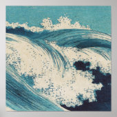 Blue Ocean Waves Japanese Woodcut  ポスター (正面)