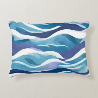 Blue Ocean Waves | Modern Simplistic Watercolor  アクセントクッション