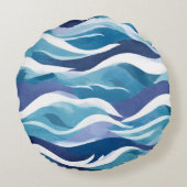 Blue Ocean Waves | Modern Simplistic Watercolor  ラウンドクッション (裏面)